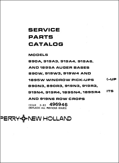 New Holland 890W 919W3 Parts Manual