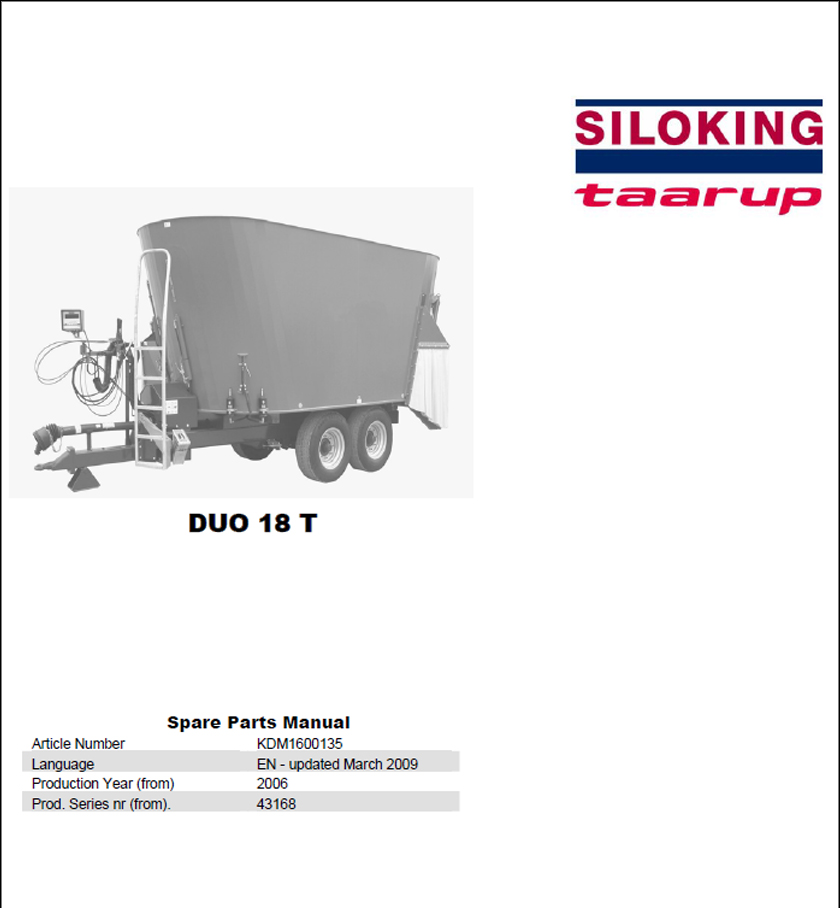 Taarup Duo 18T spare parts manual