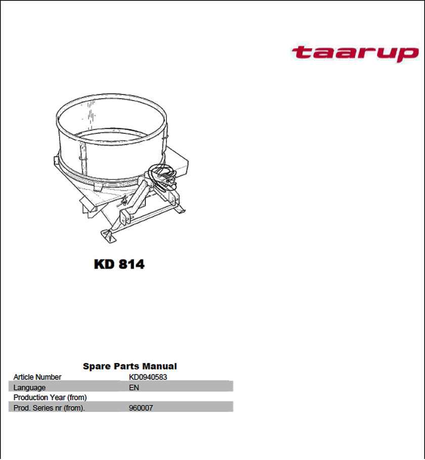 Taarup KD814 spare parts manual
