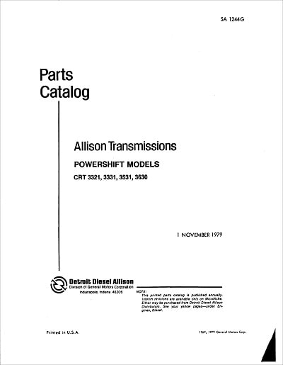 Allison 3321 3331 3531 3630 Series Parts Catalog for Powershift Transmission