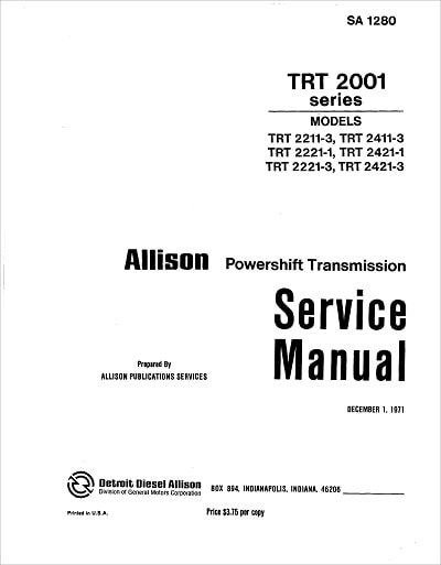 Allison TRT 2001 Series Service Manual for Transmissions