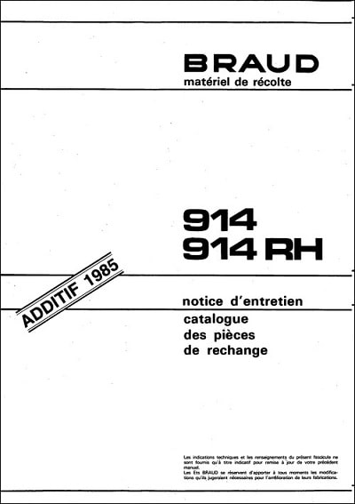 Braud 914 914RH Parts Manual
