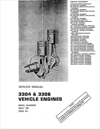 Caterpillar 3304 3306 Service Manual for Vehicle Engine 78P