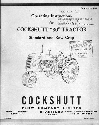 Cockshutt 30 parts manual