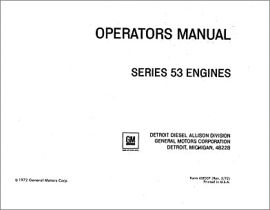 Detroit 53 Series Operators Manual for Diesel Engine 1984