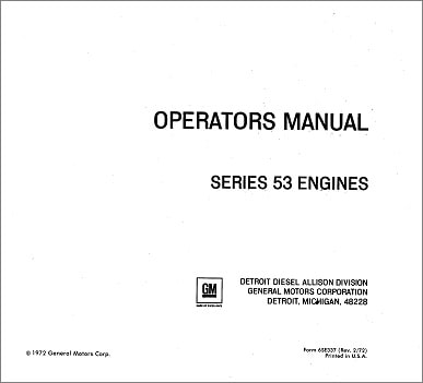 Detroit 53 Series Operators Manual for 1972 Diesel Engine