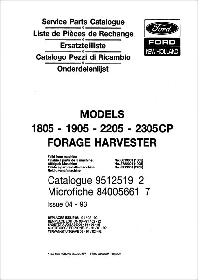 Ford New Holland 1805 1905 2205 2305CP Parts Manual