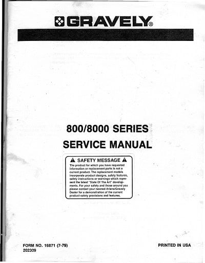 Gravely 800 8000 Series parts manual