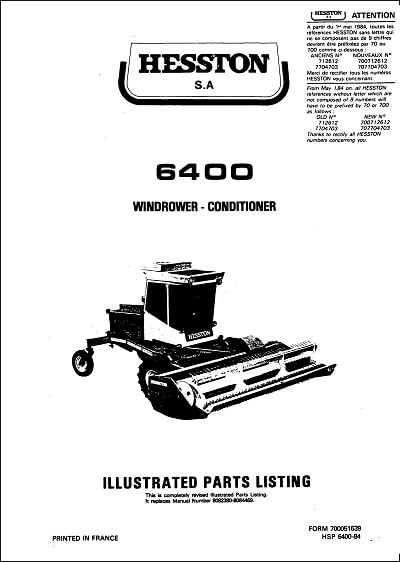 Hesston 6400 Parts Manual