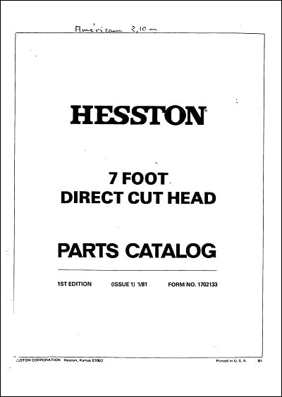 Hesston 7 Foot Parts Manual