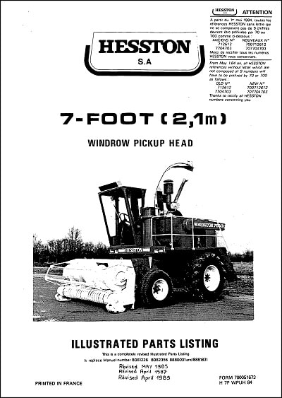 Hesston 7 Foot Parts Manual