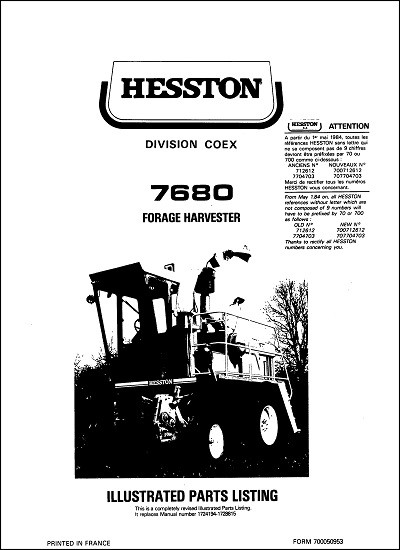 Hesston 7680 Parts Manual