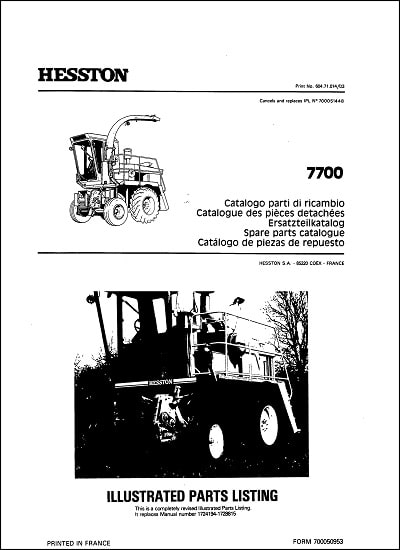 Hesston 7700 Parts Manual