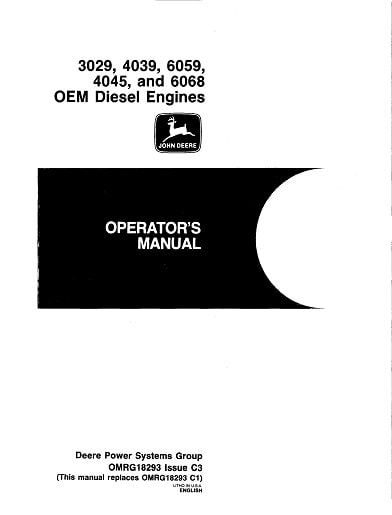 John Deere 3029, 4039, 6059, 4045 and 6068 parts manual