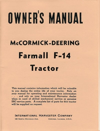 McCormick Deering F14 parts manual