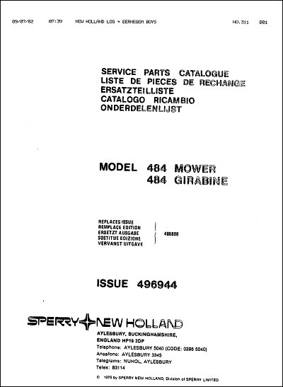 New Holland 484 Parts Manual