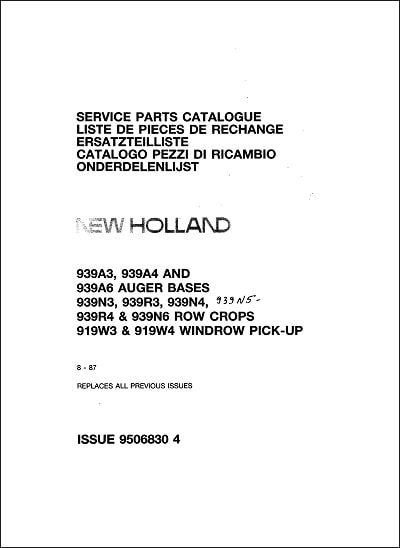 New Holland 919 W3 W4 Parts Manual