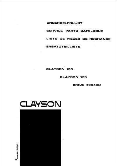 New Holland Clayson 133 Parts Manual