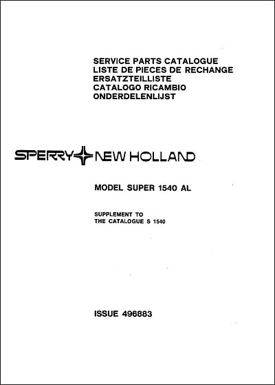 New Holland Super 1540 Parts Manual