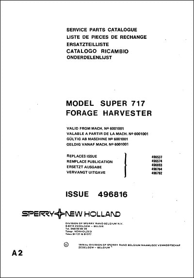New Holland Super 717 Parts Manual