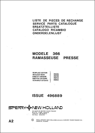 New Holland 366 Parts Manual
