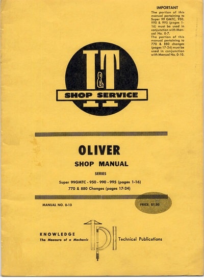 Oliver 950 990 995 770 880 99GMTC parts manual