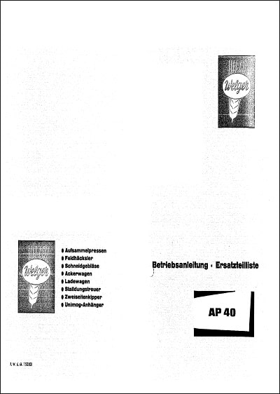 Welger AP 40 Parts Manual