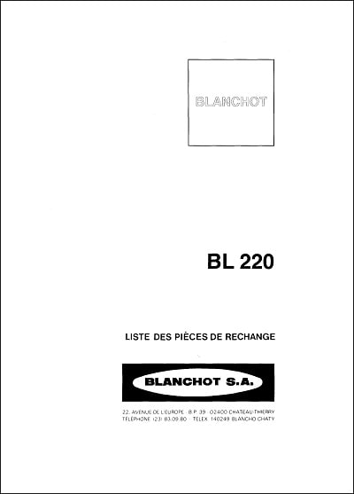 Welger BL 220 Parts Manual