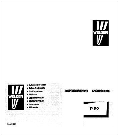 Welger P22 Parts Manual