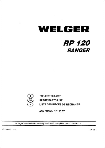 Welger RP120 Parts Manual