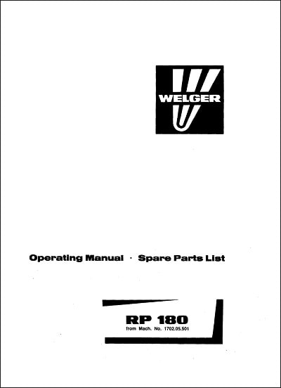 Welger RP180 Parts Manual