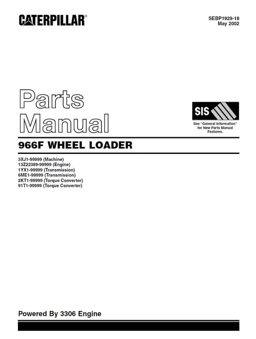 Caterpillar 966F Wheel Loader Parts Manual Catalog
