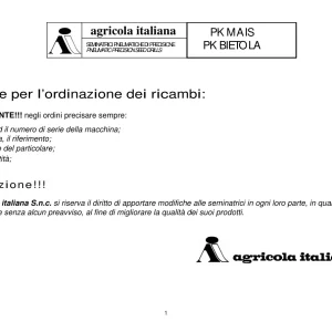 Agricola Italiana Pk Mais & Bietola Parts Manual