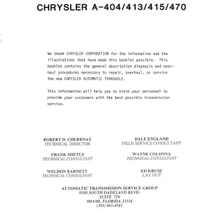 Chrysler A404 A413 A415 A470 Service Manual