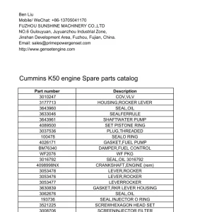Cummins K50 Parts Manual