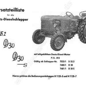 Deutz Schlepper D25.2 D30 D30S Parts Manual
