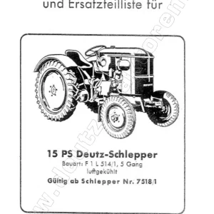 Deutz Schlepper F 1 L 514 1 5 Gang 15 Ps Parts Manual