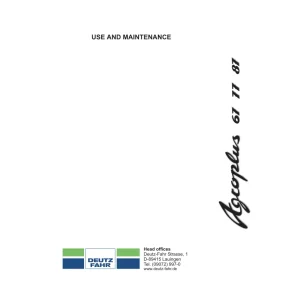 Deutz Fahr Agroplus 67 77 87 Operators Manual