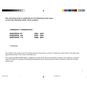 Deutz Fahr Agrotron 90 100 110 Operators Manual