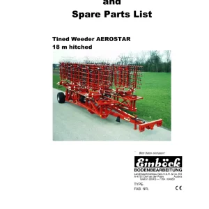 Einbock Tined Weeder Aerostar 18M Hitched Parts Manual