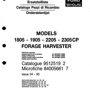 Ford Holland 1805 1905 2205 2305Cp 1905 Parts Manual
