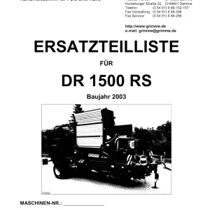 Grimme Dr1500Rs De 2003 Parts Manual