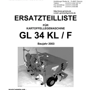 Grimme Gl34 Kl F 2003 Parts Manual