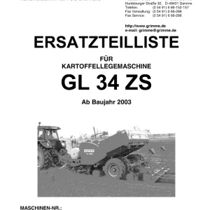 Grimme Gl34 Zs De 2003 Parts Manual