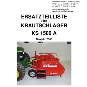 Grimme Ks1500A De 2003 Parts Manual