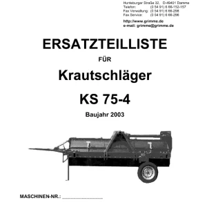 Grimme Ks75 4 De 2003 Parts Manual