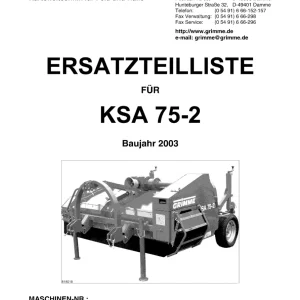 Grimme Ksa75 2 De 2003 Parts Manual
