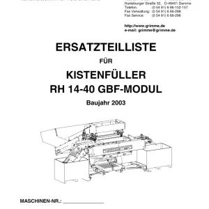 Grimme Rh14 40 Gbf De 2003 Parts Manual