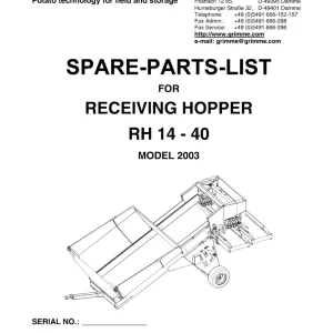 Grimme Rh14 40 2003 Parts Manual