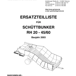 Grimme Rh20 45 60 De 2003 Parts Manual
